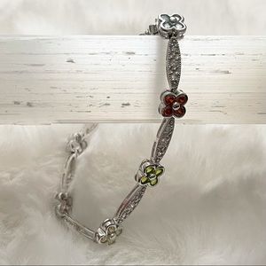 Sterling Silver Rhinestone Floral Bracelet